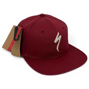 NEW Specialized S-Logo Flat Brim Snapback Hat Garnet Red/Birch White